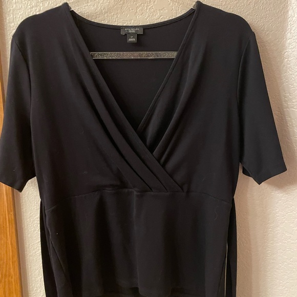 Ann Taylor Factory Black Wrap Top, size Large Petite - Picture 2 of 5